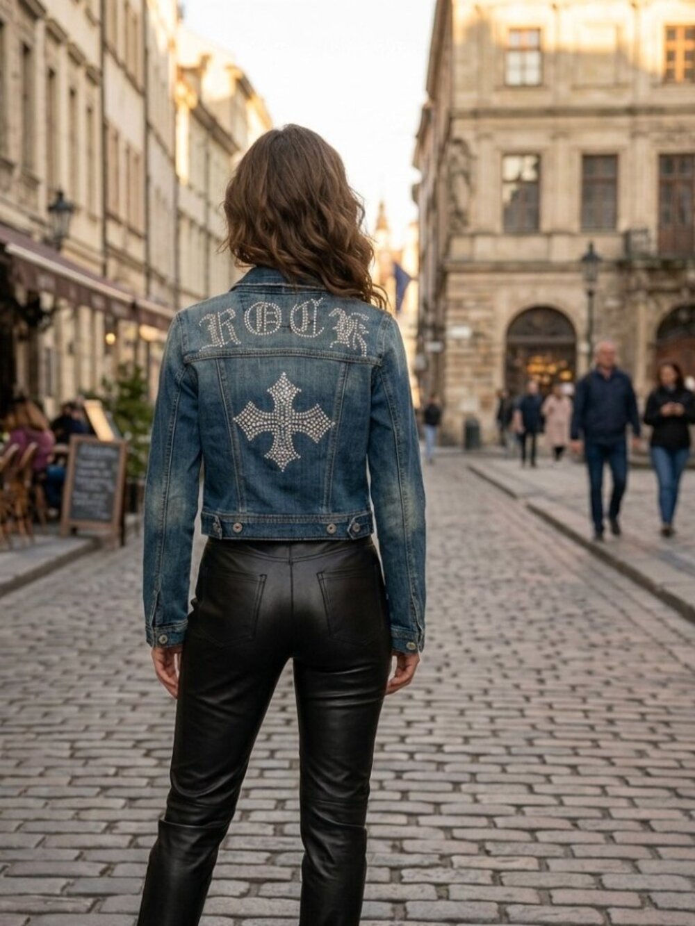 Miss Me Vintage Y2K Rhinestone Cross Design ROCK Lettering Denim Jacket Sz S